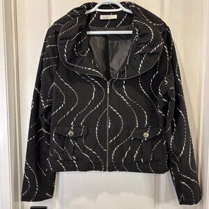 Vintage Wool Blend Melanie Lyne Black Swirl Print Jacket